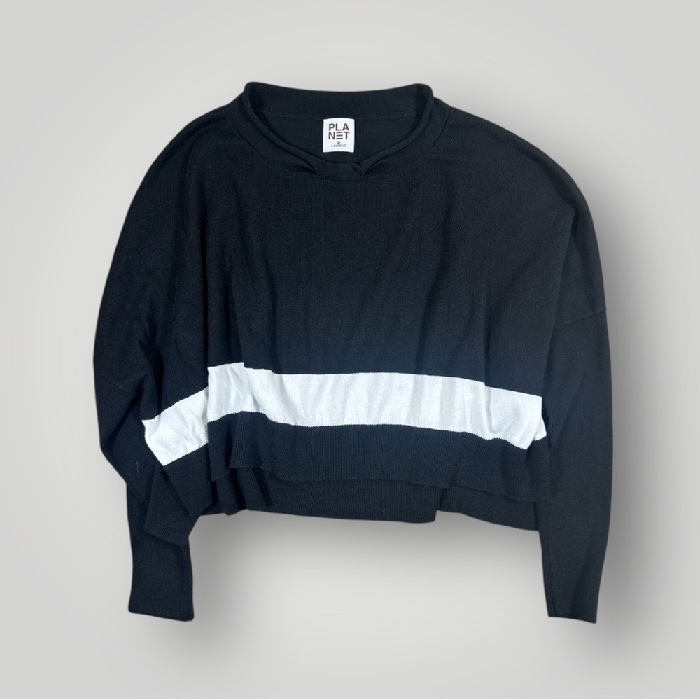 Planet by Lauren G Cropped Boxy Knit Top luxe Pima One Size Lagenlook
